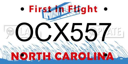 OCX557 North Carolina License Plate