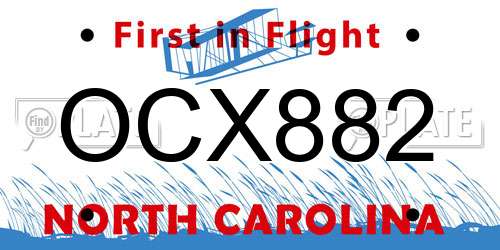 OCX882 North Carolina License Plate