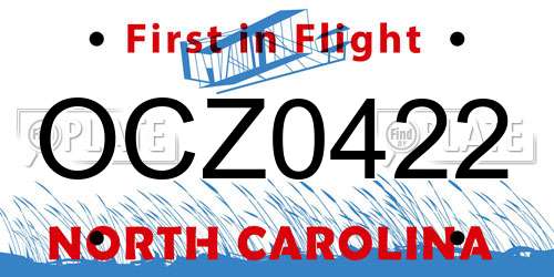 OCZ0422 North Carolina License Plate