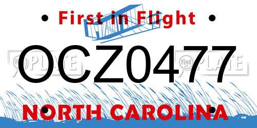 OCZ0477 North Carolina License Plate