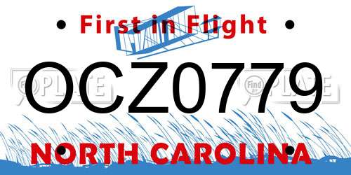 OCZ0779 North Carolina License Plate