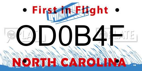 OD0B4F North Carolina License Plate