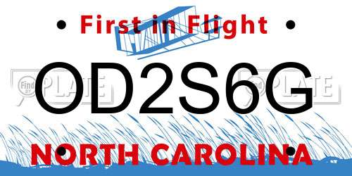 OD2S6G North Carolina License Plate