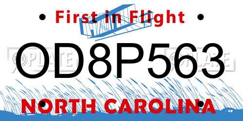 OD8P563 North Carolina License Plate