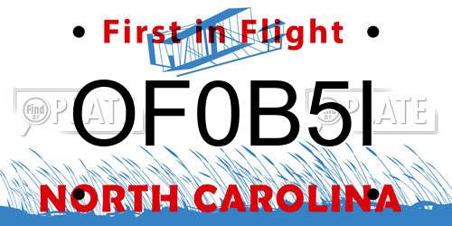 OF0B5I North Carolina License Plate