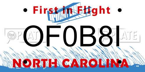 OF0B8I North Carolina License Plate