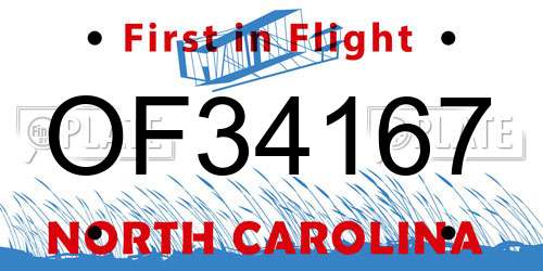 OF34167 North Carolina License Plate