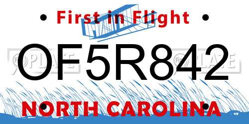 OF5R842 North Carolina License Plate