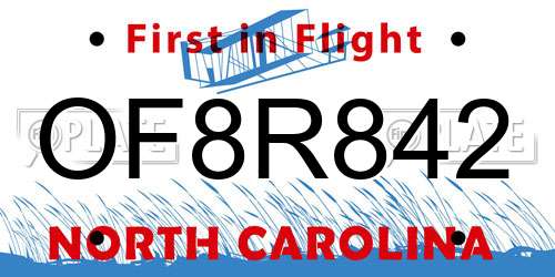 OF8R842 North Carolina License Plate