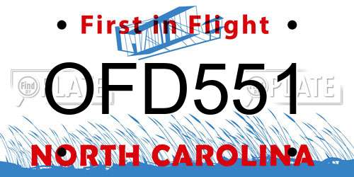 OFD551 North Carolina License Plate