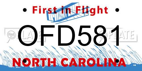 OFD581 North Carolina License Plate
