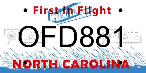 OFD881 North Carolina License Plate