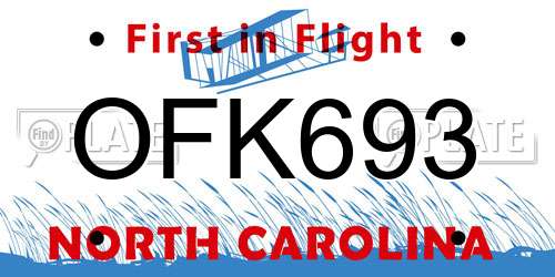 OFK693 North Carolina License Plate