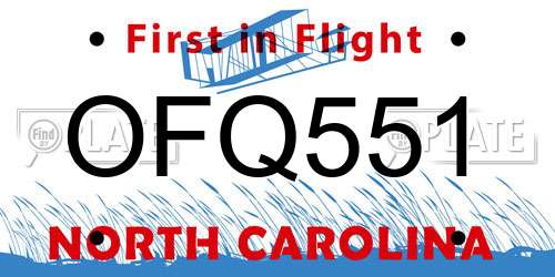 OFQ551 North Carolina License Plate