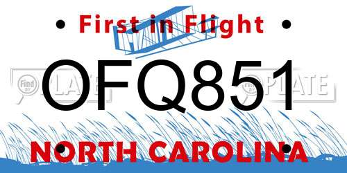 OFQ851 North Carolina License Plate