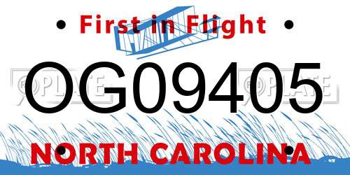 OG09405 North Carolina License Plate