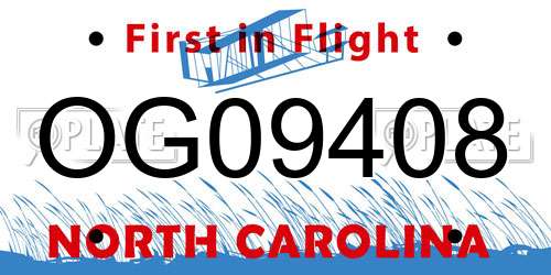 OG09408 North Carolina License Plate