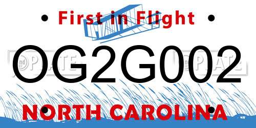 OG2G002 North Carolina License Plate