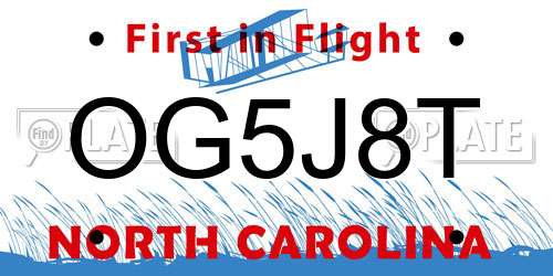 OG5J8T North Carolina License Plate