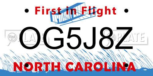 OG5J8Z North Carolina License Plate