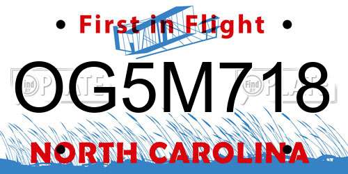 OG5M718 North Carolina License Plate