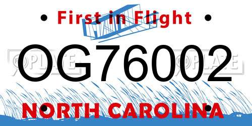 OG76002 North Carolina License Plate