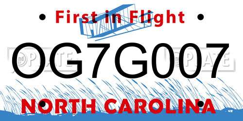 OG7G007 North Carolina License Plate