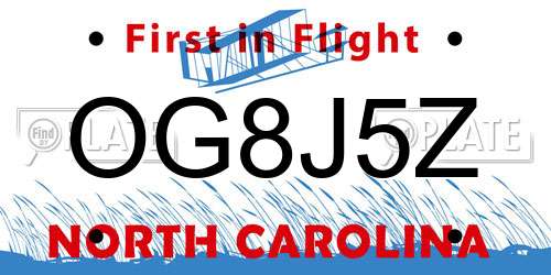 OG8J5Z North Carolina License Plate
