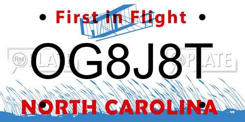 OG8J8T North Carolina License Plate