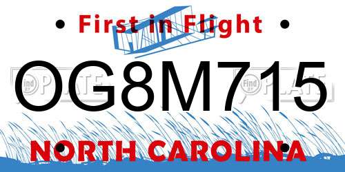 OG8M715 North Carolina License Plate