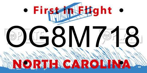 OG8M718 North Carolina License Plate