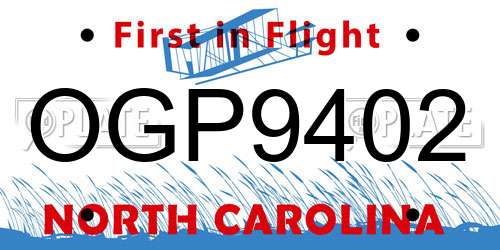 OGP9402 North Carolina License Plate