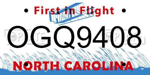OGQ9408 North Carolina License Plate