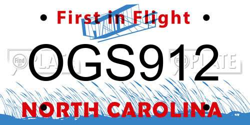 OGS912 North Carolina License Plate