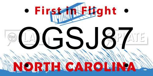 OGSJ87 North Carolina License Plate