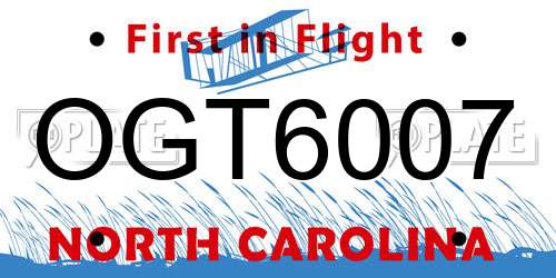 OGT6007 North Carolina License Plate
