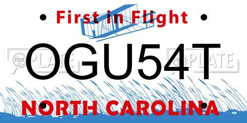 OGU54T North Carolina License Plate
