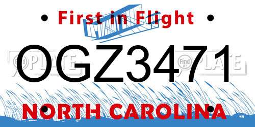 OGZ3471 North Carolina License Plate
