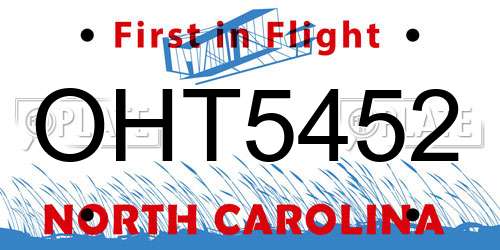 OHT5452 North Carolina License Plate