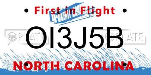 OI3J5B North Carolina License Plate
