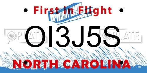 OI3J5S North Carolina License Plate