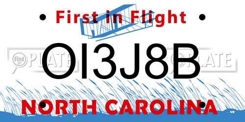 OI3J8B North Carolina License Plate