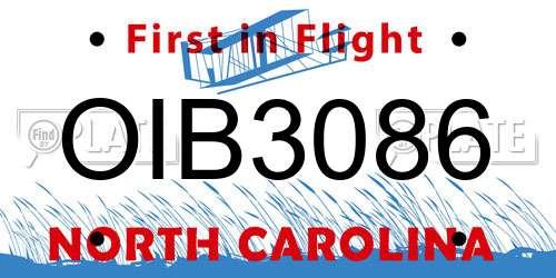 OIB3086 North Carolina License Plate