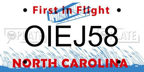 OIEJ58 North Carolina License Plate
