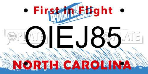 OIEJ85 North Carolina License Plate