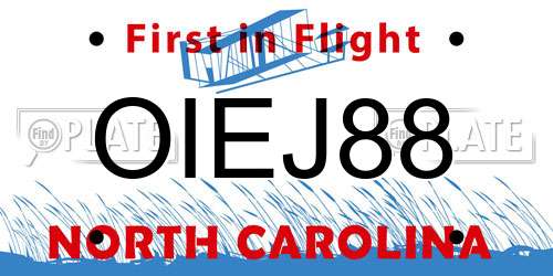 OIEJ88 North Carolina License Plate