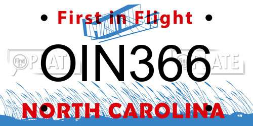 OIN366 North Carolina License Plate