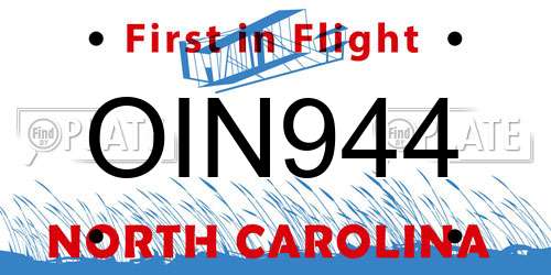 OIN944 North Carolina License Plate