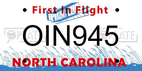 OIN945 North Carolina License Plate