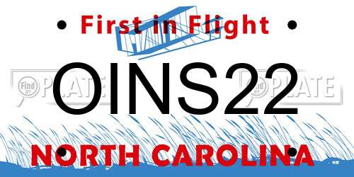 OINS22 North Carolina License Plate